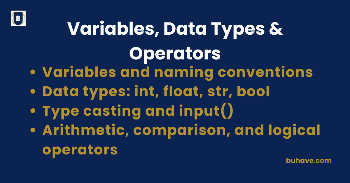 Variables, Data Types & Operators